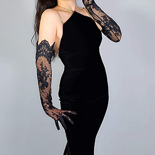 DooWay Black Long Lace Gloves Women Fancy Trimmed Wedding Opera Dance Masquerade Gloves - Image 2