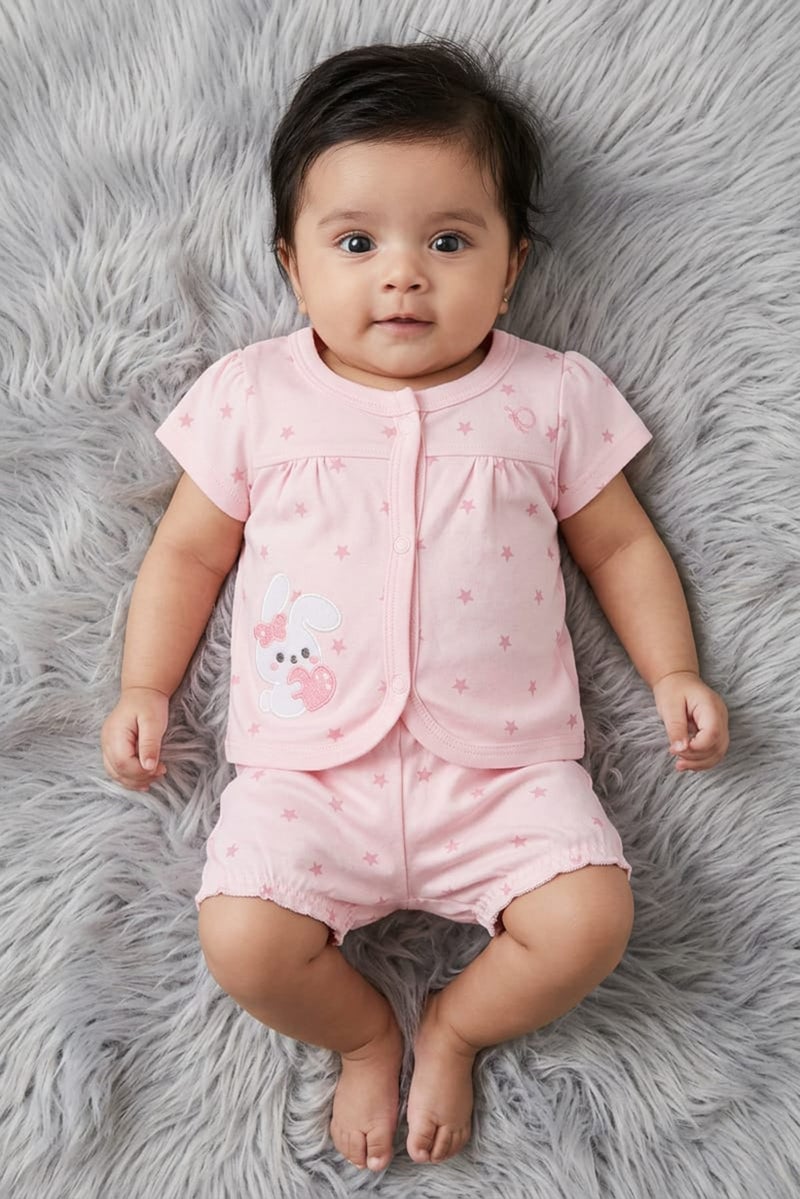POPEES Toddlers Girl 2 Pcs Graphic Print Top And Bloomer Set, Pink - Image 1