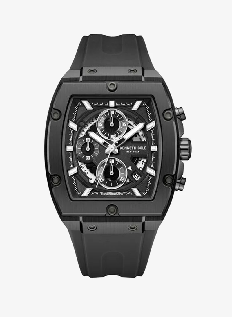 Kenneth Cole New York FiDi Men's 41.5mm Chronograph Watch with Black Dial & Silicone Strap