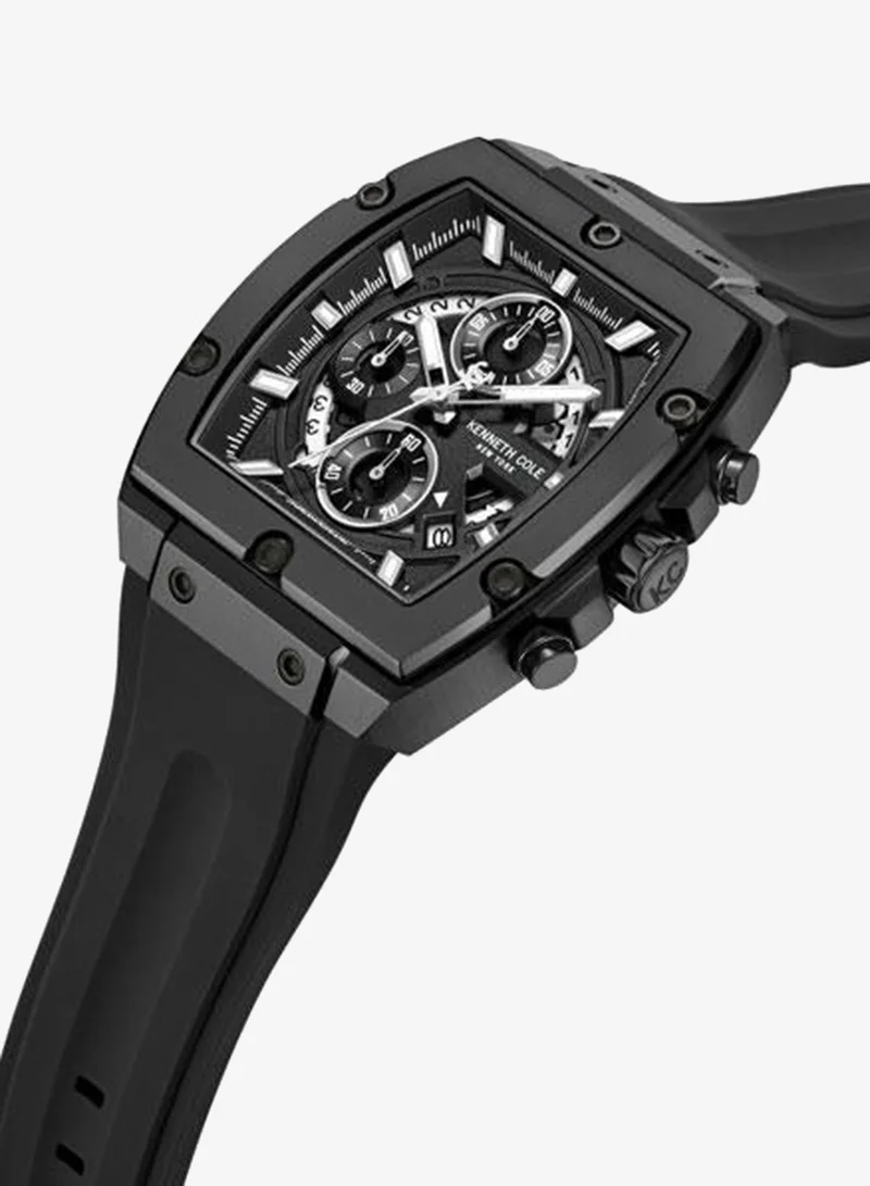Kenneth Cole New York FiDi Men's 41.5mm Chronograph Watch with Black Dial & Silicone Strap