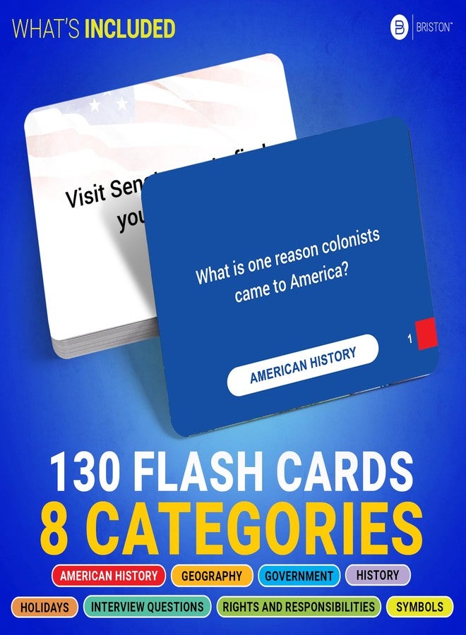 بريستون 130 بطاقة تعليمية لاختبارات المواطنة والتربية المدنية الأمريكية - مورد دراسي لاختبار التجنس والمعرفة المدنية - أداة تعليمية للطلاب والبالغين ومتعلمي اللغة الإنجليزية كلغة ثانية والفصول الدراسية أو التعليم المنزلي من بريستون - Image 4
