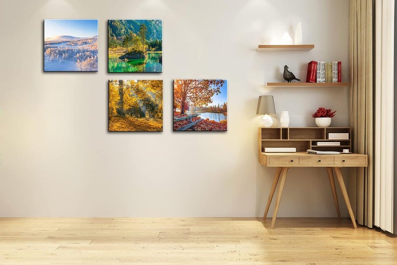 OKEXCKK Four Seasons Landscape Canvas Wall Art Decor - Spring Summer Autumn Winter Colorful Tree Painting Modern Nature Forest Prints Artwork Picture for Bathroom Office Decoration 16"x16"x4 Panels - Image 4