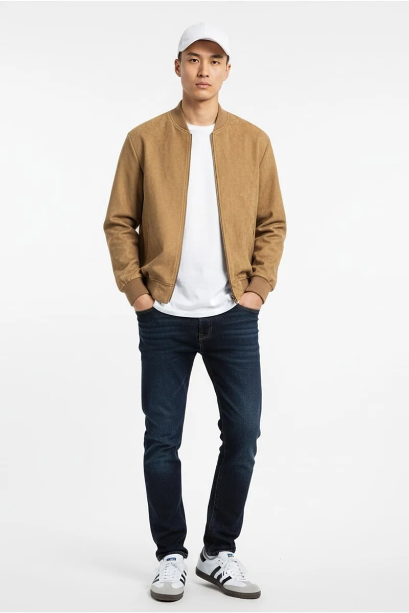 NOBERO Nobero Suede Touch Bomber Jacket | Men’s Bomber Jacket | Regular Fit | Soft Knitted Suede (Poly-Woven) | Premium Suede-Touch Feel | Gunmetal Zipper + Zippered Side Pockets