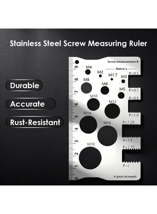 2pcs Silvery Stainless Steel Screw Bolt Measuring Ruler Precision Thread Distance Gauge - Image 3