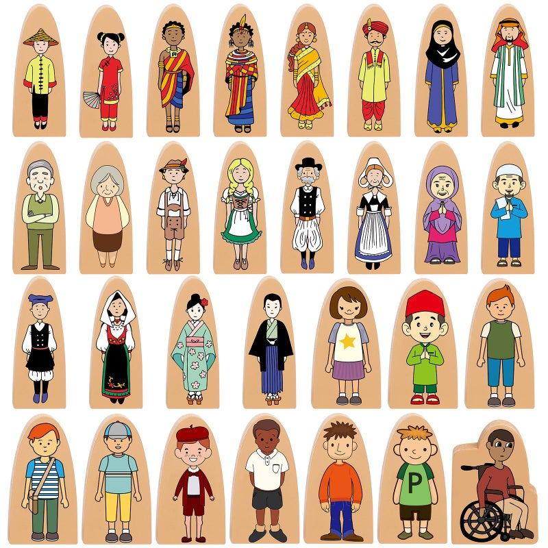 Syhood 30 Pcs Wooden Community Helpers Toys Multicultural Career Wooden People Figures Dolls Small Diversity Professionals Wood Blocks for Preschool Classroom Decorations Games Educational Supplies - Image 3