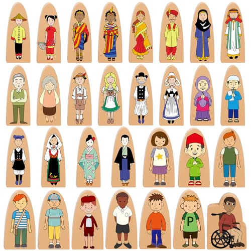 Syhood 30 Pcs Wooden Community Helpers Toys Multicultural Career Wooden People Figures Dolls Small Diversity Professionals Wood Blocks for Preschool Classroom Decorations Games Educational Supplies - Image 1