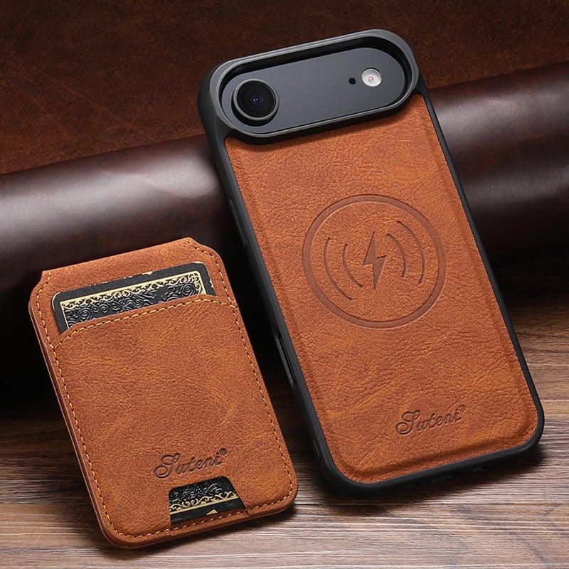 Suteni For Iphone Air H16 Litchi Texture Leather Detachable Wallet Back Phone Case(Khaki) - Image 2