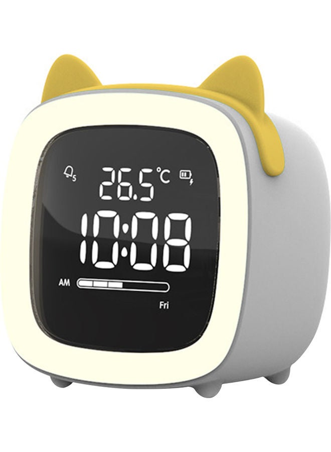 نيبمينينت Cartoon Rabbit Ear Shape Rechargeable Digital Display LED Nigh Light Alarm Clock Grey Cat 14.5x11.2x10cm - Image 1