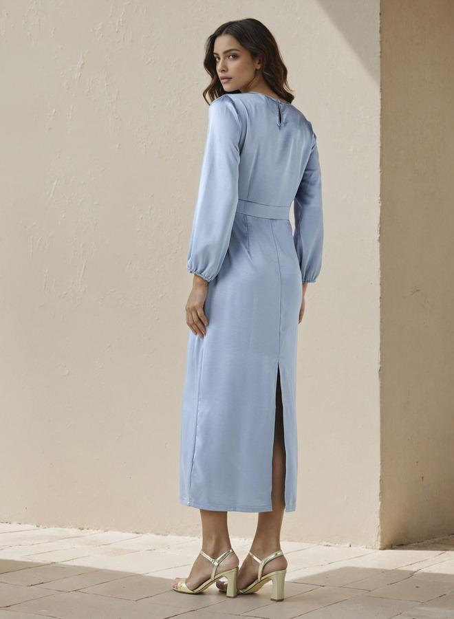 Splash FAV Maxi Satin Evening Dress with Back Slit Detail - Image 3
