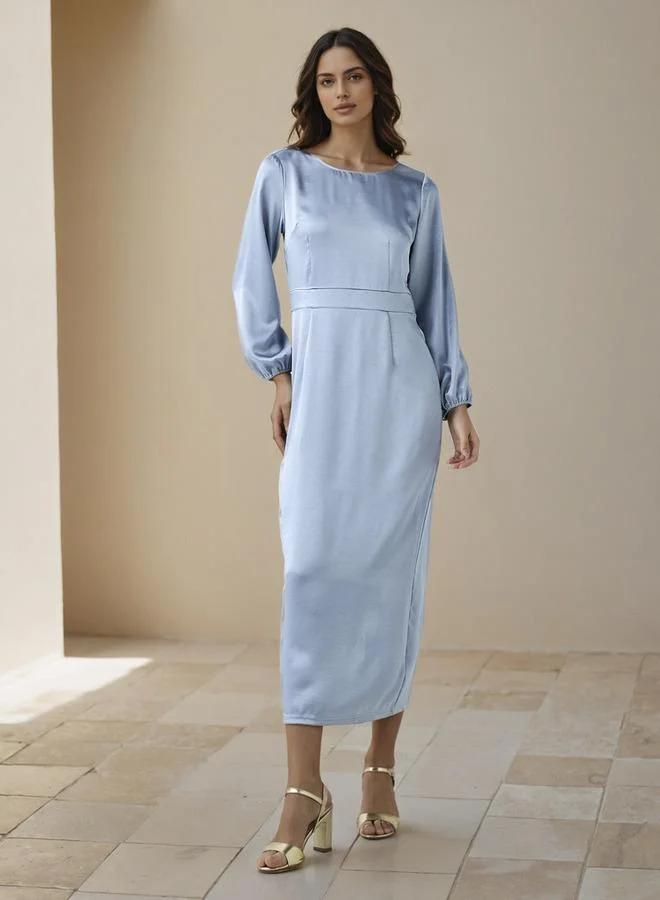 Splash FAV Maxi Satin Evening Dress with Back Slit Detail