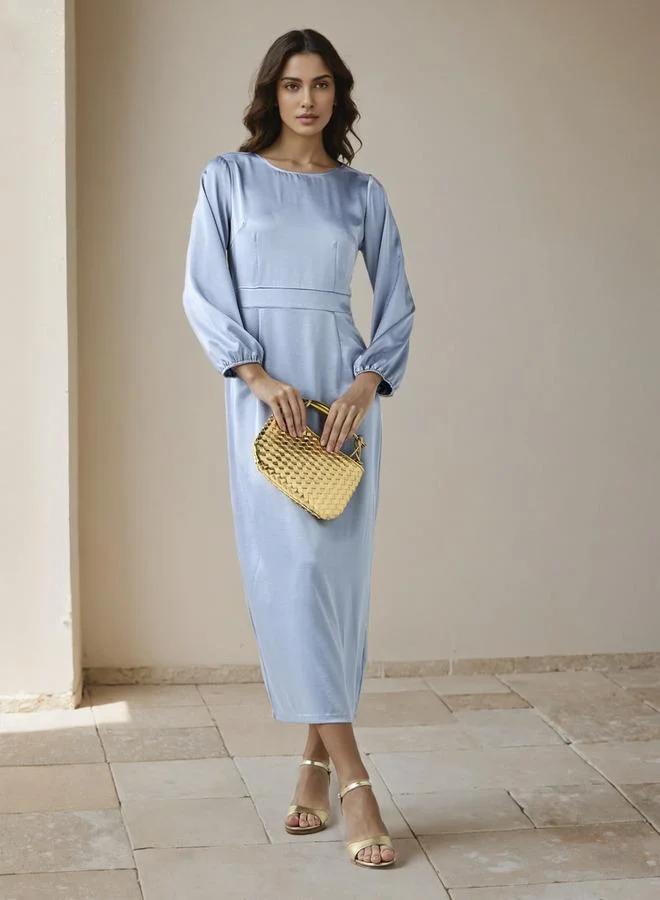 Splash FAV Maxi Satin Evening Dress with Back Slit Detail