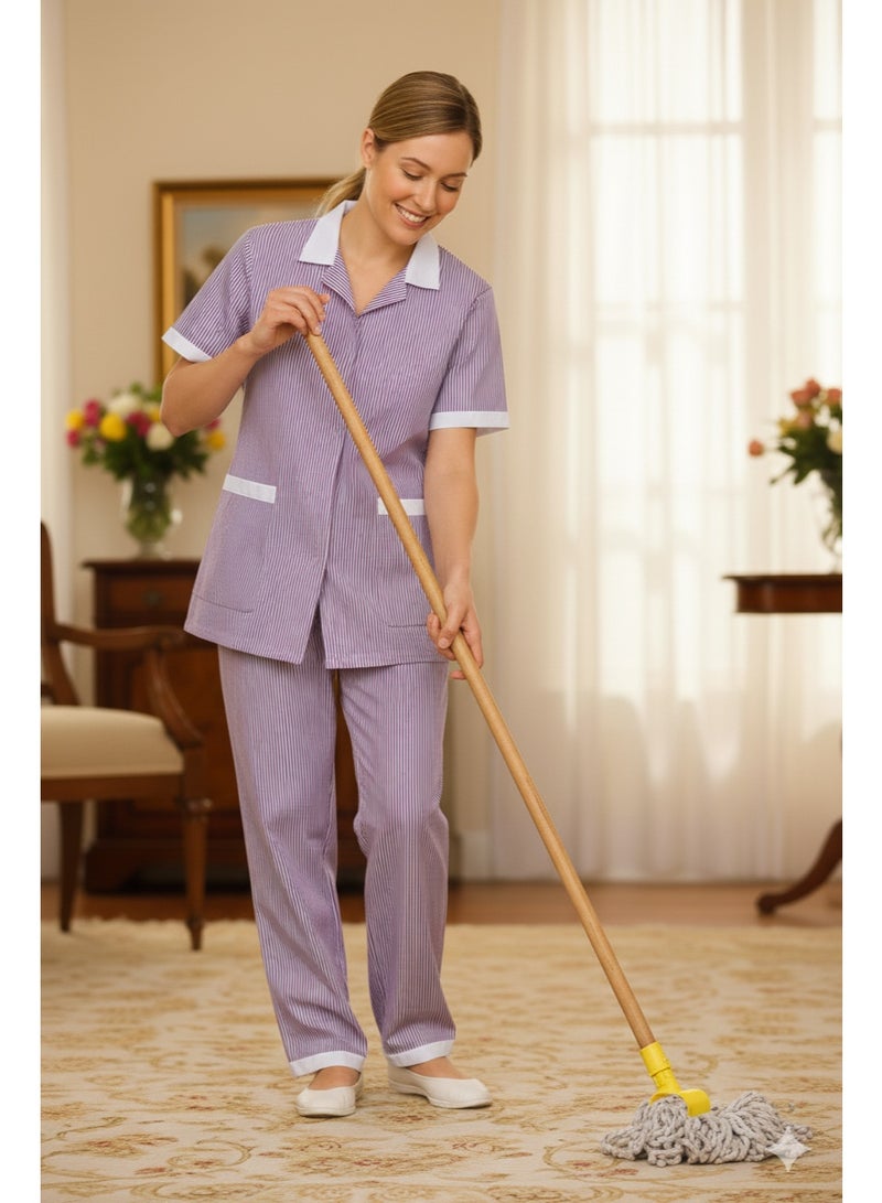Rannah's Uniform Women’s Striped Housemaid Uniform Set – Short Sleeve Top and Matching Pants, Lightweight Workwear for Domestic Helpers, Cleaning Staff & Caregivers - Image 2