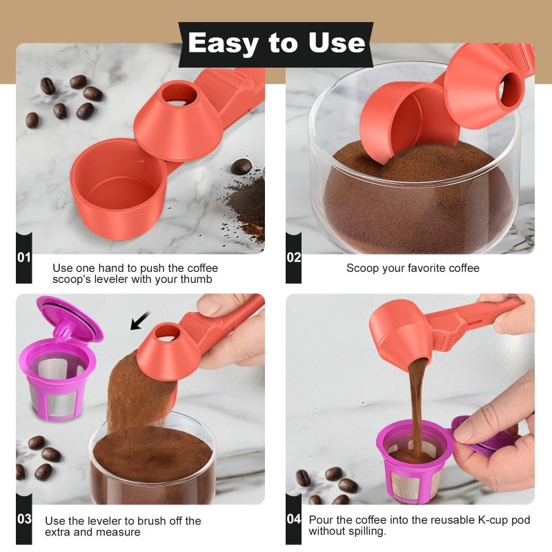 Lov Sprout Coffee Scoop & Funnel for Reusable K Cup Refillable Coffee Pods, Coffee Measuring Spoon 2 Tablespoon Capacity, Scoop with Funnel for Ground Coffee, Protein Powder, Tea (Orange, 2 Pack) - Image 4