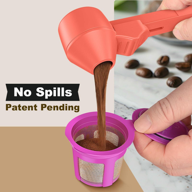 Lov Sprout Coffee Scoop & Funnel for Reusable K Cup Refillable Coffee Pods, Coffee Measuring Spoon 2 Tablespoon Capacity, Scoop with Funnel for Ground Coffee, Protein Powder, Tea (Orange, 2 Pack) - Image 3