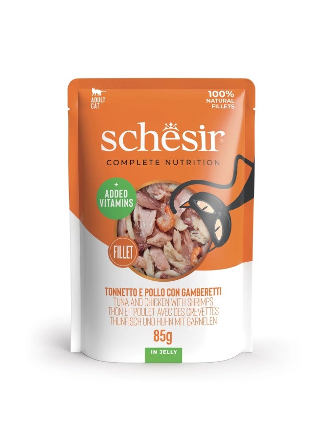 شيسر شيسير، طعام قطط رطب متكامل ومتوازن التغذية في كيس جيلي - تونة ودجاج مع روبيان 85 غرام - Image 5