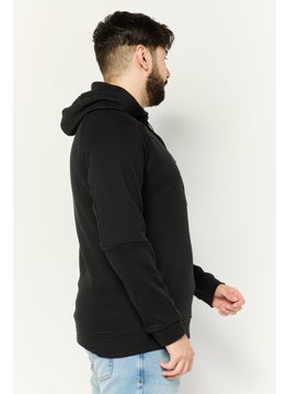 Kenneth Cole Men Hooded Long Sleeve Plain Sweatshirt, Black  - Image 3