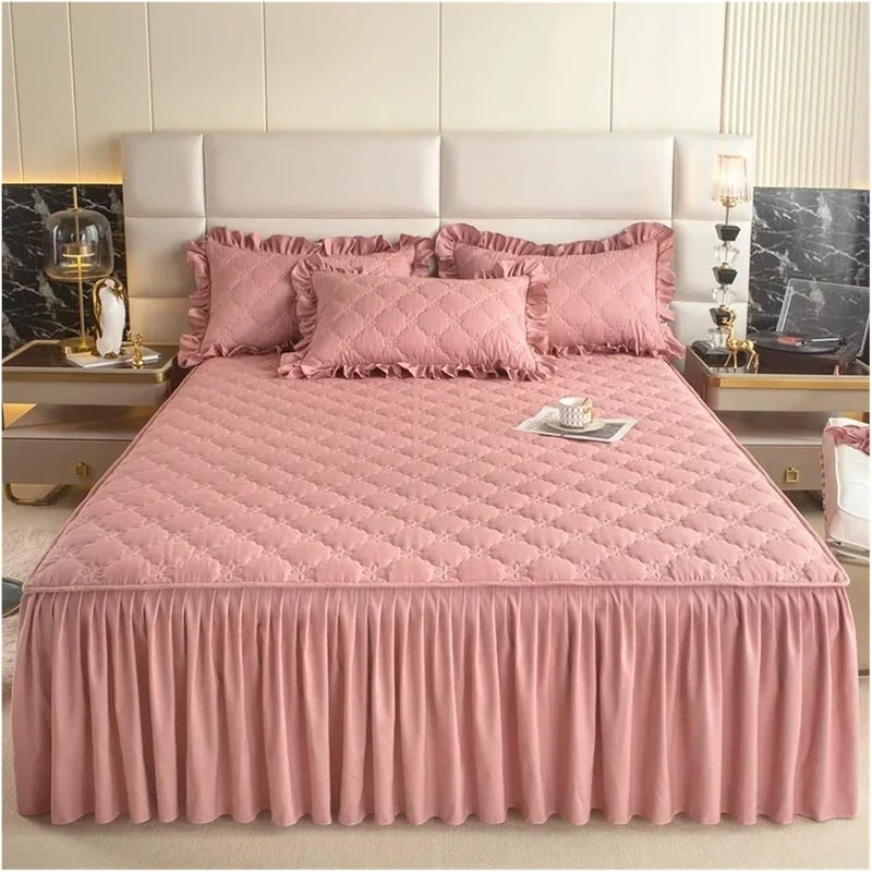 Ruffle Bed Skirt 3 Pieces Thickened Bed Skirt Solid Color Bed Cover Quilted Mattress Protector Покрывало Skin-Friendly Bedspread(Color 1,150x200cm) - Image 1