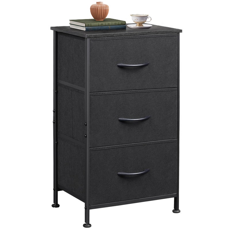 WLIVE Dresser with 3 Drawers, Fabric Nightstand, Organizer Unit, Storage Dresser for Bedroom, Hallway, Entryway, Closets, Sturdy Steel Frame, Wood Top, Easy Pull Handle, Charcoal Black - Image 1
