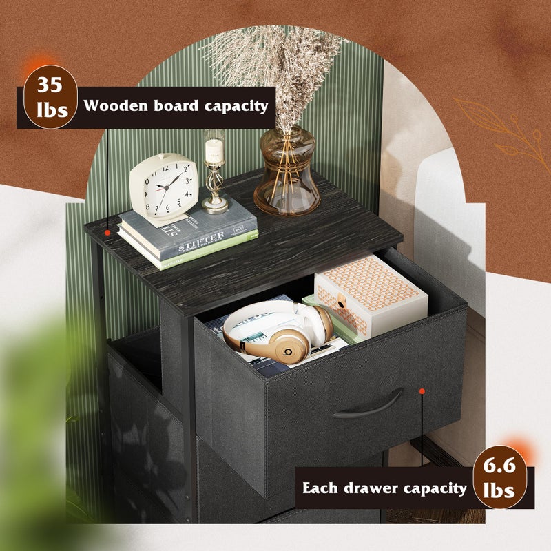 WLIVE Dresser with 3 Drawers, Fabric Nightstand, Organizer Unit, Storage Dresser for Bedroom, Hallway, Entryway, Closets, Sturdy Steel Frame, Wood Top, Easy Pull Handle, Charcoal Black - Image 5