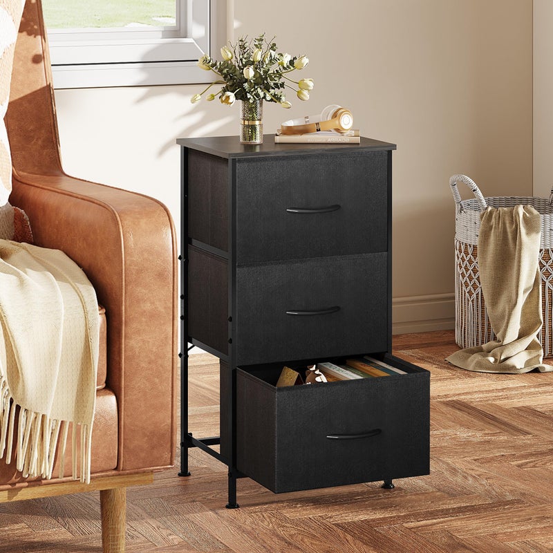 WLIVE Dresser with 3 Drawers, Fabric Nightstand, Organizer Unit, Storage Dresser for Bedroom, Hallway, Entryway, Closets, Sturdy Steel Frame, Wood Top, Easy Pull Handle, Charcoal Black - Image 3