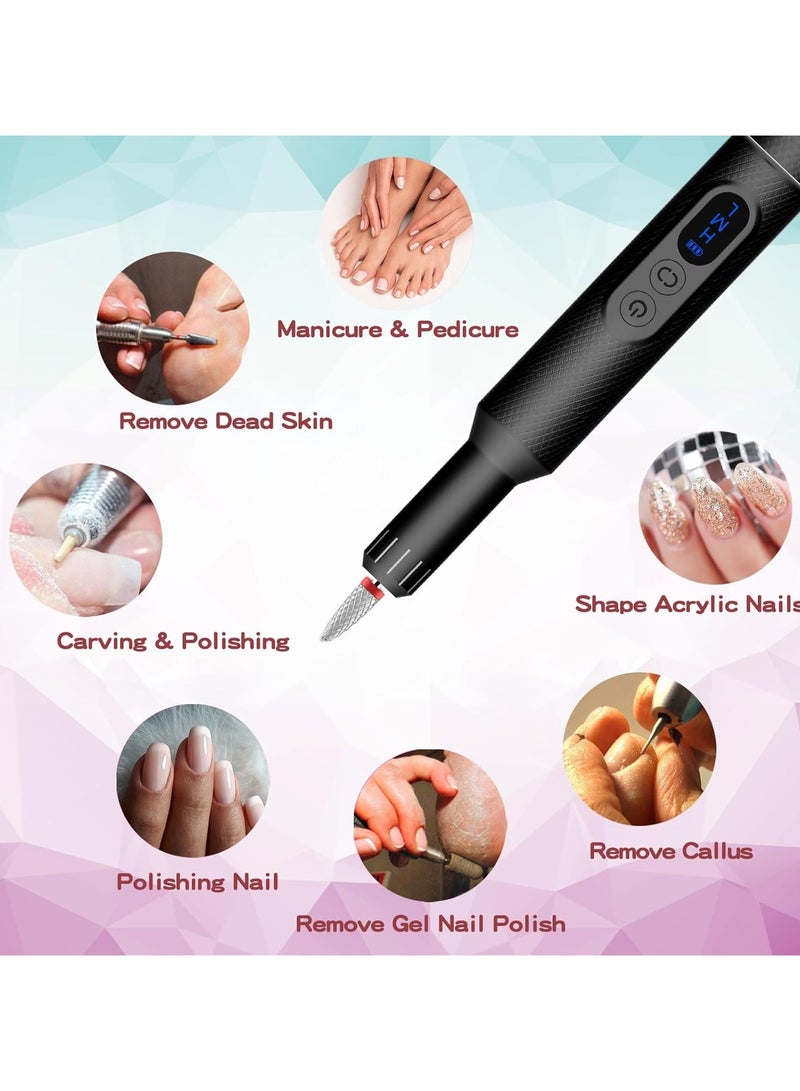 Cordless Electric Nail Drill,Rechargeable Efile Nail File Machine, Portable Polisher Manicure Pedicure Black - Image 5