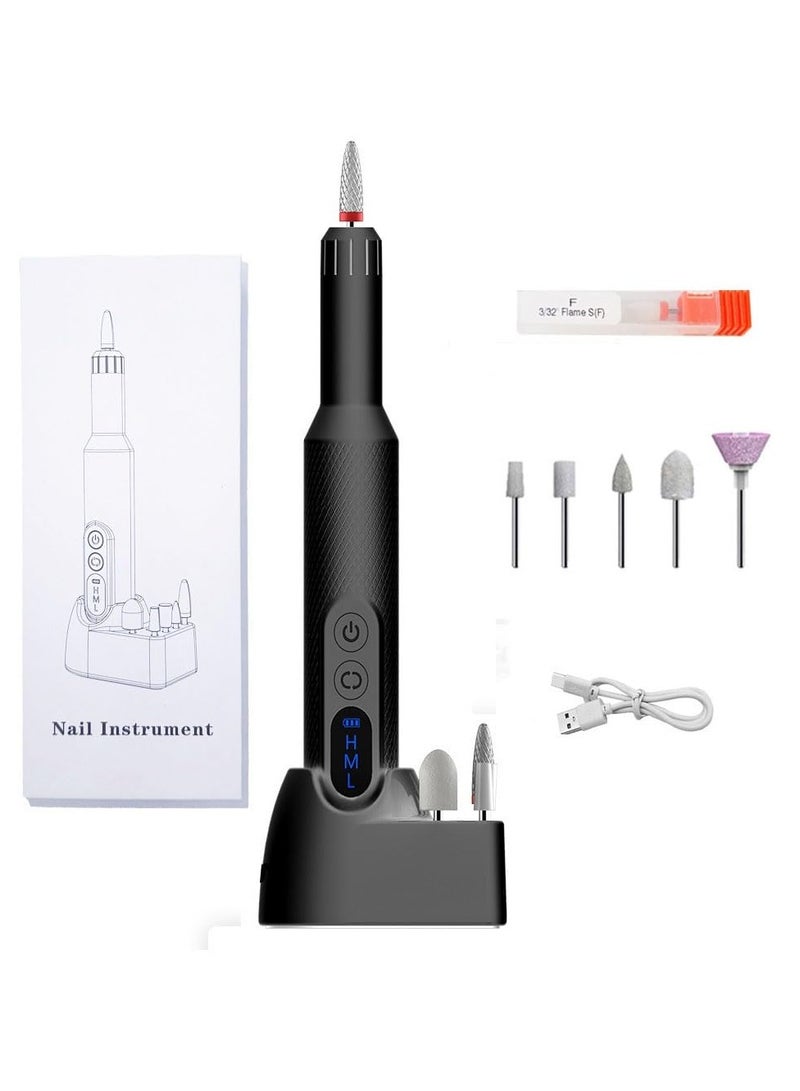 Cordless Electric Nail Drill,Rechargeable Efile Nail File Machine, Portable Polisher Manicure Pedicure Black - Image 1