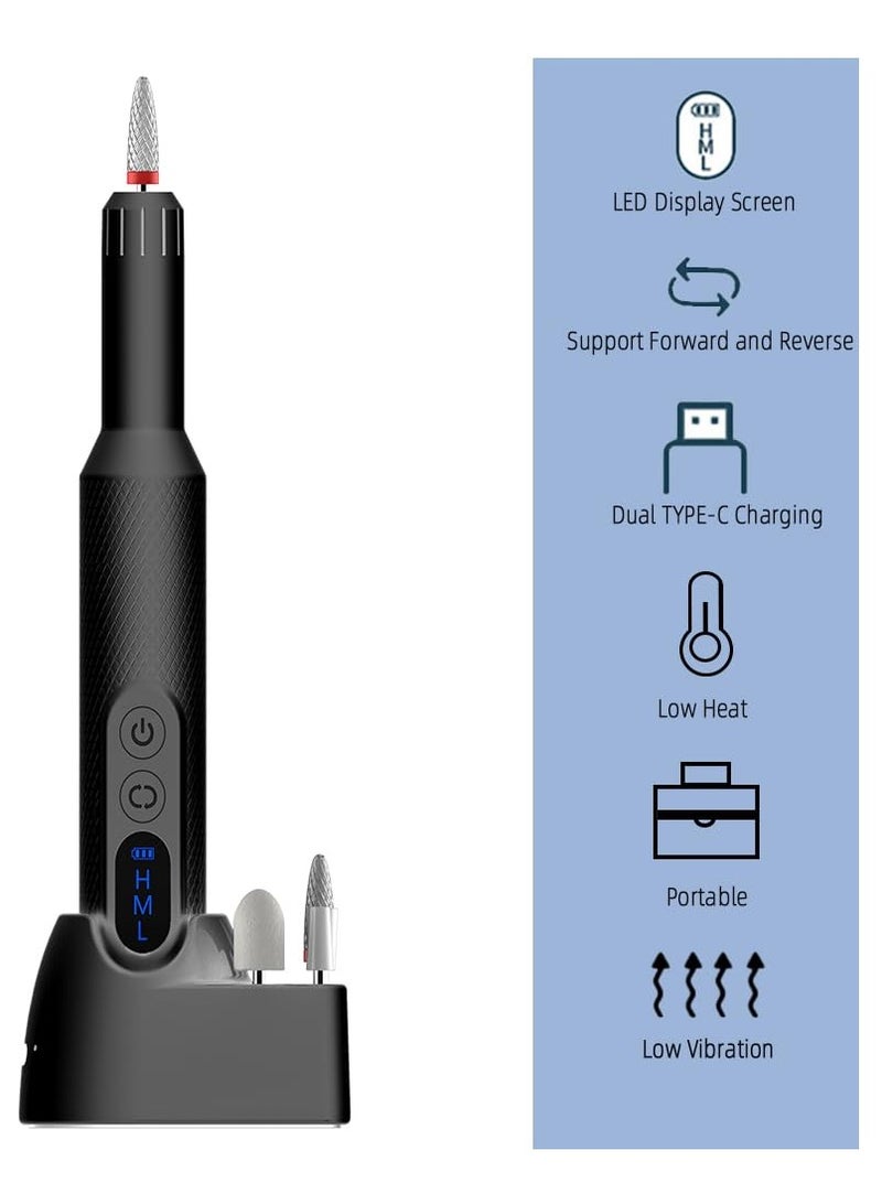 Cordless Electric Nail Drill,Rechargeable Efile Nail File Machine, Portable Polisher Manicure Pedicure Black - Image 2