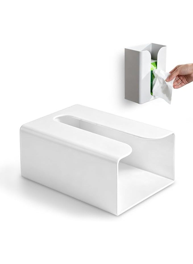 Hugifts Self Adhesive Tissue Box Cover Holder Wall Mounted Toilet Tissue Holder Under Cabinet Kitchen Paper Storage Box Napkin Dispenser Tissue Paper Storage Container Box (White) - Image 1
