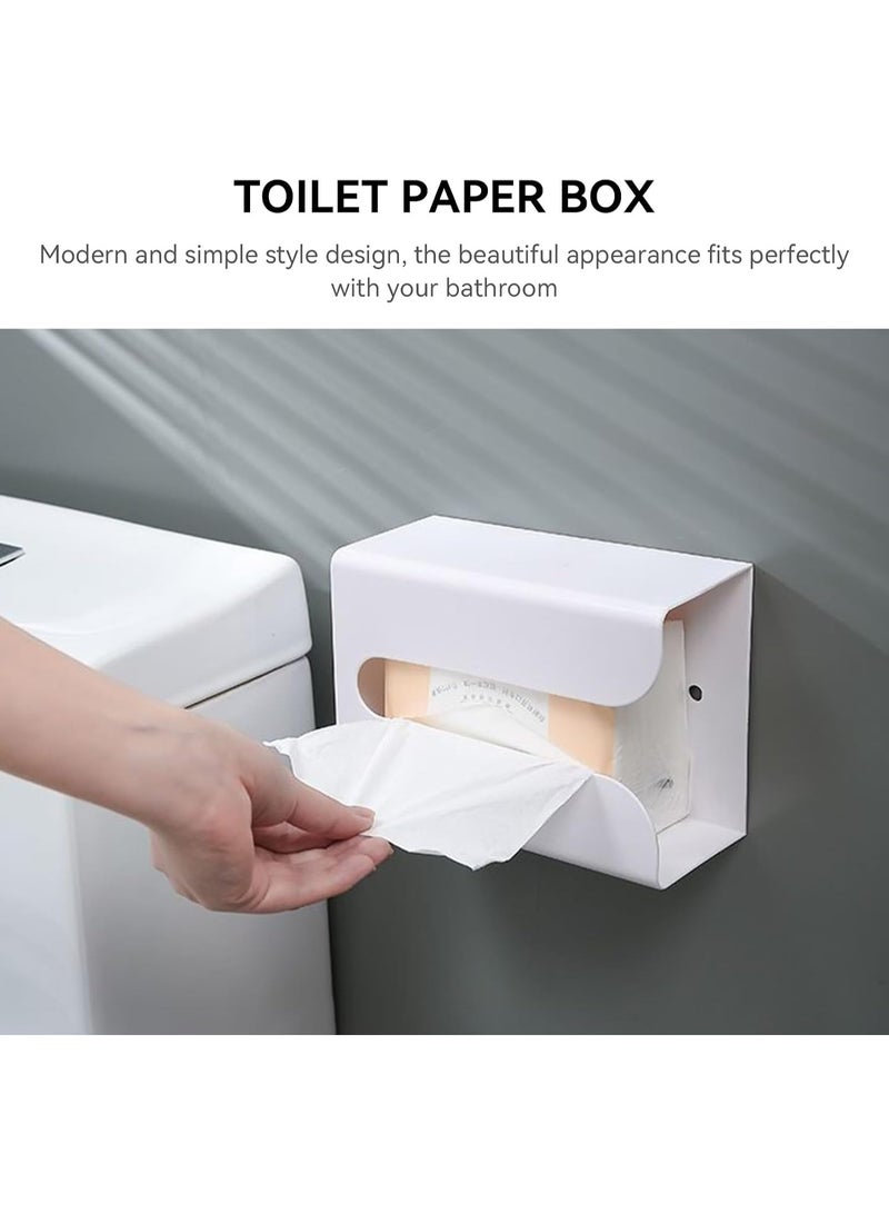 Hugifts Self Adhesive Tissue Box Cover Holder Wall Mounted Toilet Tissue Holder Under Cabinet Kitchen Paper Storage Box Napkin Dispenser Tissue Paper Storage Container Box (White) - Image 2