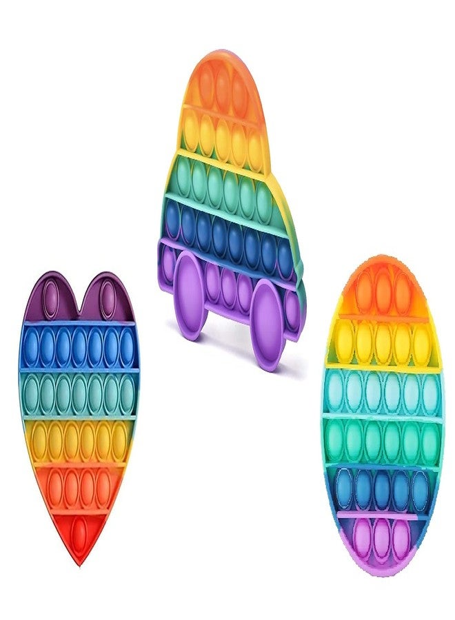 Perpetual Bliss 3 Pcs Pop It Fidget Toys Set Push Bubble Sensory Silicone Rainbow Stress Relief Educational Novelty Gifts for Girls Boys Kids Adults Birthday Return Gifts (Pack of 3) - Image 1