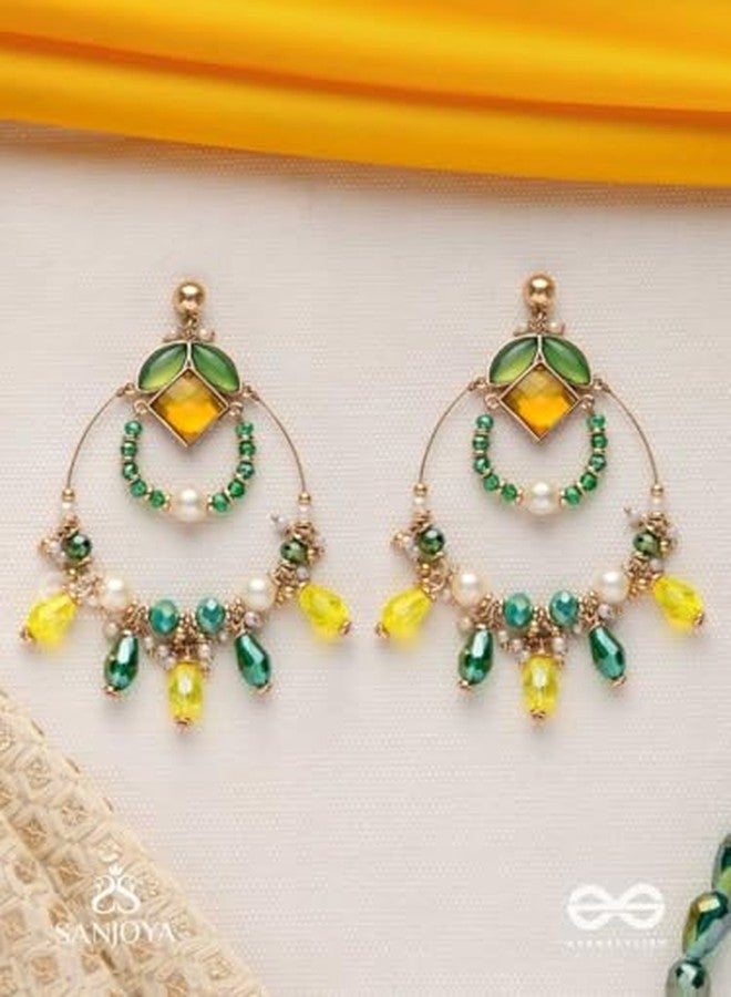 SANJOYA by EVERSTYLISH Embroidered Hoop Earrings for Women | Statement Golden Embellished Earrings with Beads & Glass Drops | Lightweight traditional Jewelry - Image 5