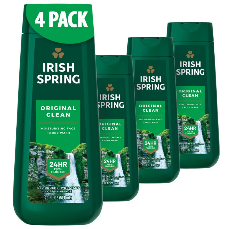 Irish Spring, Original Clean Body Wash for Men, Smell Fresh and Clean for 24 Hours, Cleans Body, Hands, and Face, Made with Biodegradable Cleansing Ingredients, 4 Pack, 20 Oz Bottle - Image 1