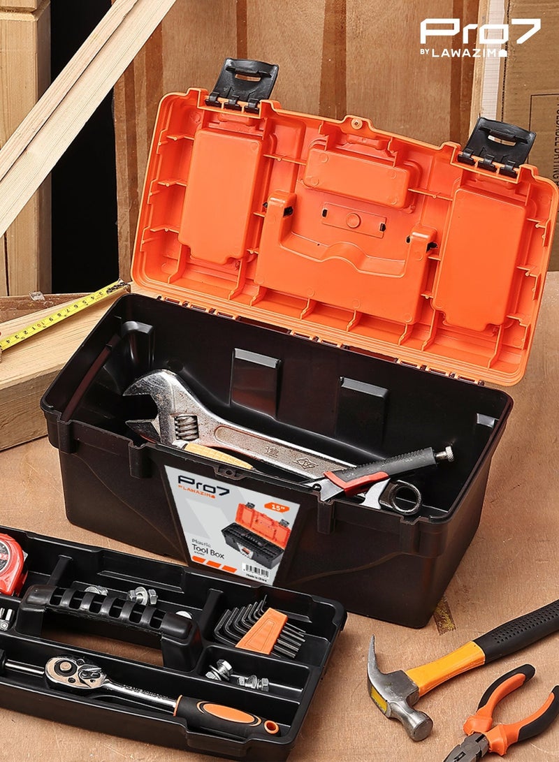 LAWAZIM Pro7 Plastic Tool Box - 15inch - Durable and Sturdy Tool Organizer with Removable Tray, Lid Compartments, Soft Grip Handle, and Portable Design - Ideal for DIY, Home, and Professional Use - Image 4