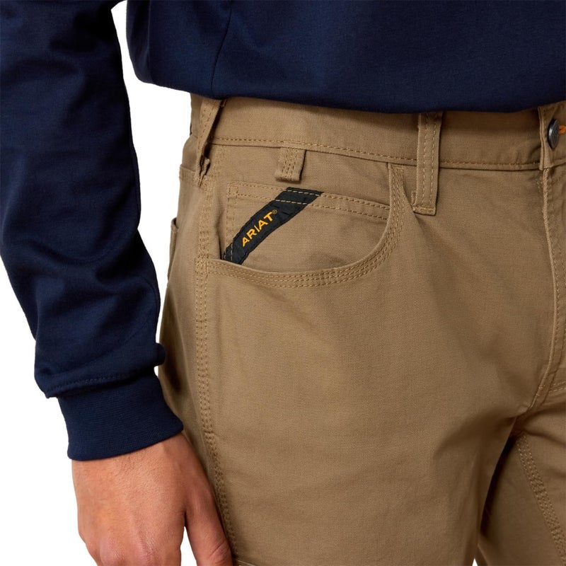 ARIAT Men's Rebar M4 Low Rise DuraStretch Made Tough Stackable Straight Leg Pant Field Khaki - Image 4
