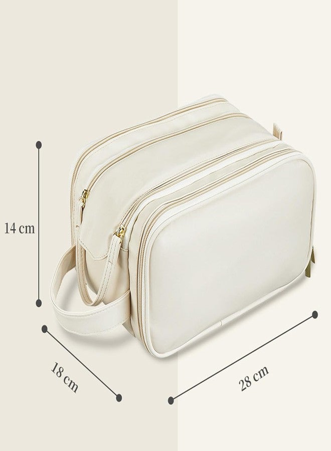 TADRUP Cosmetic Bag, Multi-Partition Makeup Bag with Handle, Large Capacity Travel Makeup Bag, Women Waterproof Storage Toiletry Bag (Off-White) - Image 3