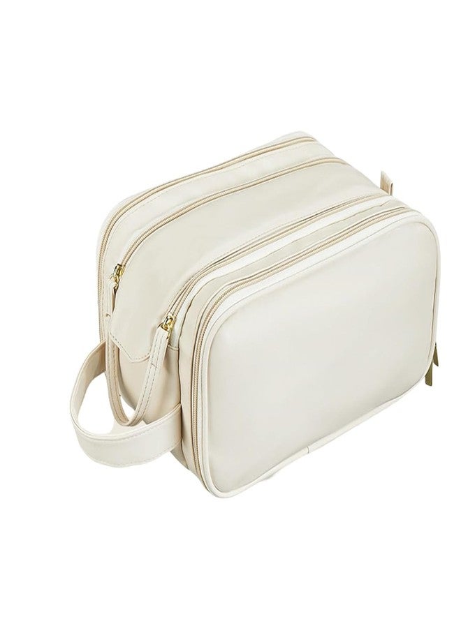 TADRUP Cosmetic Bag, Multi-Partition Makeup Bag with Handle, Large Capacity Travel Makeup Bag, Women Waterproof Storage Toiletry Bag (Off-White) - Image 1