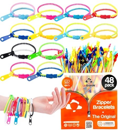 UpBrands Zipper Bracelets 65 Inches Sensory Toys Bulk Set Multicolored Kit for Birthday Party Favors for Kids Goodie Bags Easter Egg Pinata Fillers Students Incentives 48 Pack - Image 1