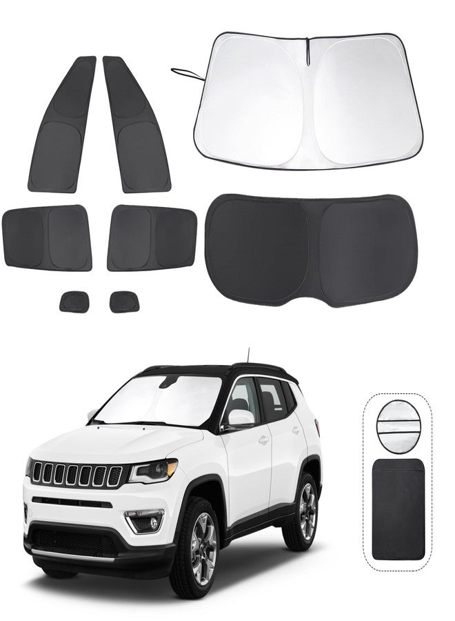 TINGLU Window Shades for Jeep Compass 2017-2024 Accessorie Car Side Full Windows Rear Triangular Windshield Sun Shade Sun UV Rays & Privacy Protection for Camping,Napping,and Relaxing 8PCS - Image 1
