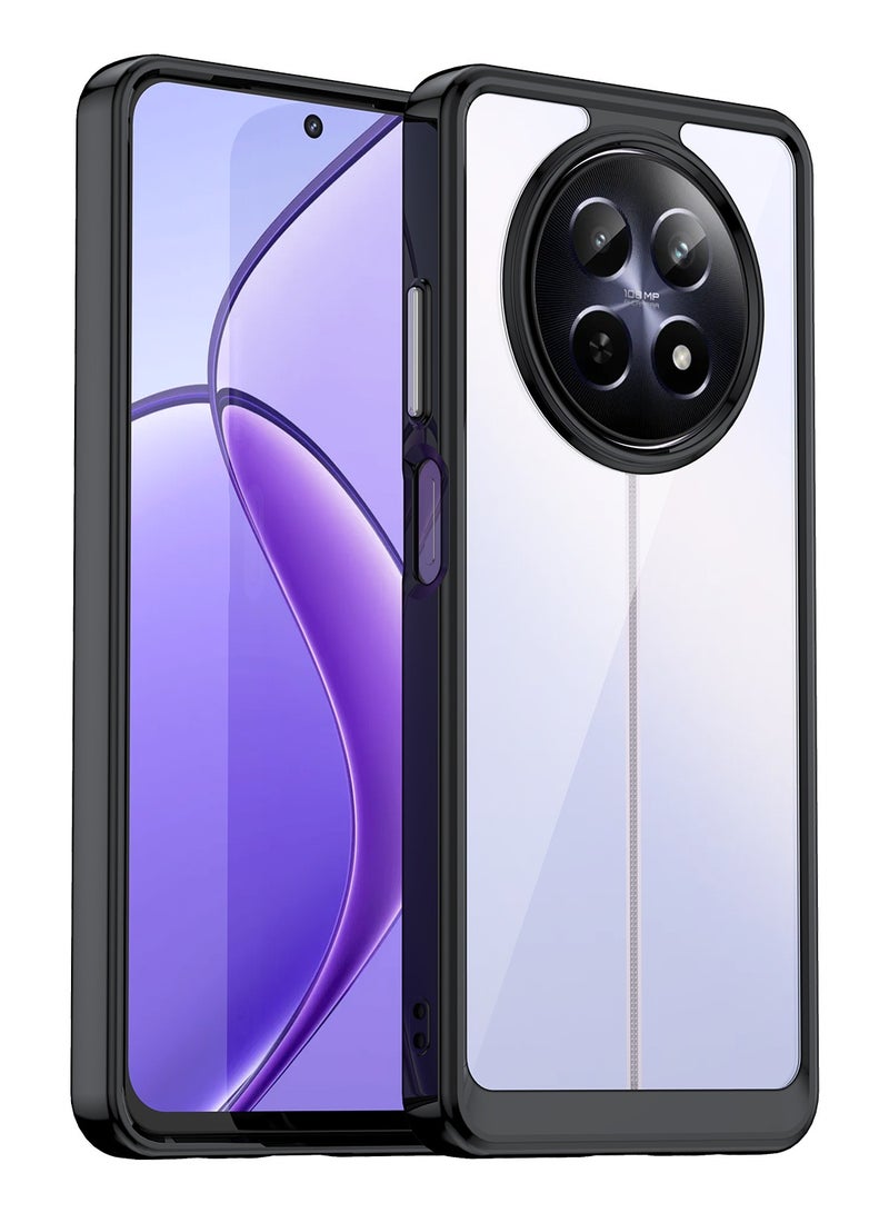 for realme 12 5G/ Realme 12x 5G, High Quality Hard Backplane Soft Border Pure and Bright Comfortable Feel Cell Phone Protective Case for realme 12 5G/ Realme 12x 5G, Black - Image 1