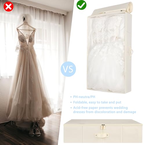 Duduboy Wedding Dress Storage Box Bridal Essentials Heirloom Breathable Wedding Gown Preservation Box - Large Size with Microfiber Gloves Acid-Free Tissue Paper and Dustproof Bag - Image 2