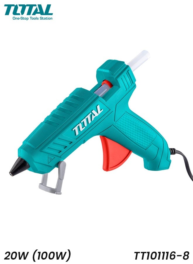 TOTAL TT101116-8 Hot Melt Glue Gun 20W (Max 100W) with 2×11mm Glue Sticks, Fast Heating Trigger Feed Adhesive Gun with Stand for DIY Crafts, Home and Office Repairs, Wood, Plastic, Metal, Fabric and Carpentry - Image 1