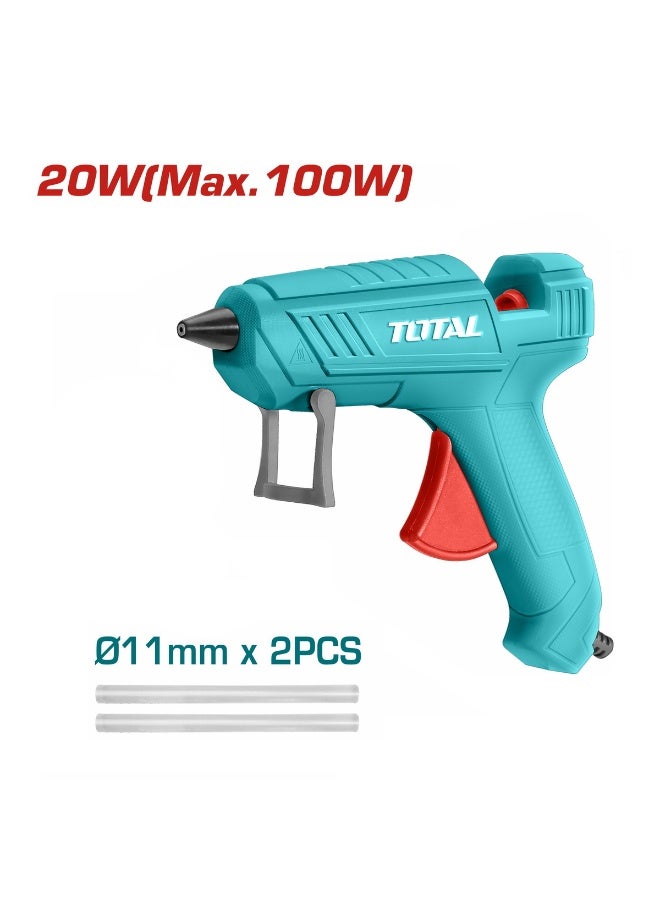 توتال مسدس غراء ساخن TOTAL TT101116-8 بقوة 20 واط (بحد أقصى 100 واط) مع عصي غراء 2×11 مم، مسدس لاصق سريع التسخين مزود بحامل للحرف اليدوية، وإصلاحات المنزل والمكتب، والخشب، والبلاستيك، والمعادن، والأقمشة، والنجارة - Image 2