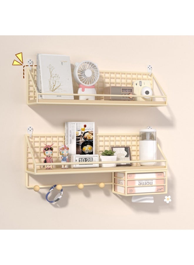 Simple Metal No Punching Required Storage Rack, Wall Mounted Floating Rack With Tissue Holder Metal Frame, Suitable For Living Rooms, Study Rooms, And Student Dormitories - Image 3