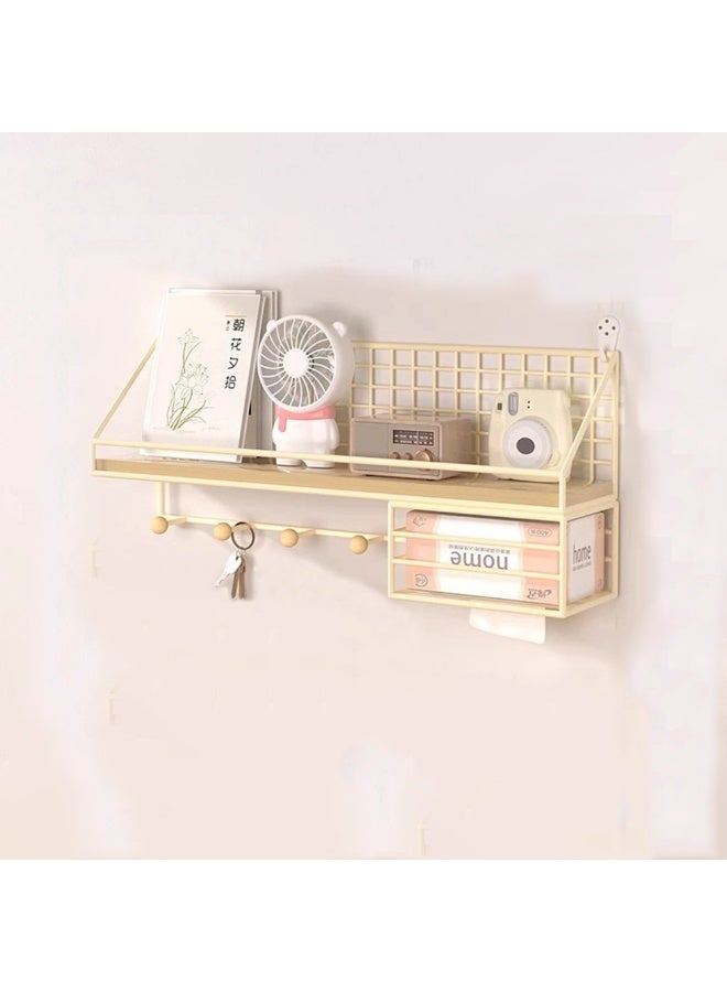 Simple Metal No Punching Required Storage Rack, Wall Mounted Floating Rack With Tissue Holder Metal Frame, Suitable For Living Rooms, Study Rooms, And Student Dormitories - Image 5