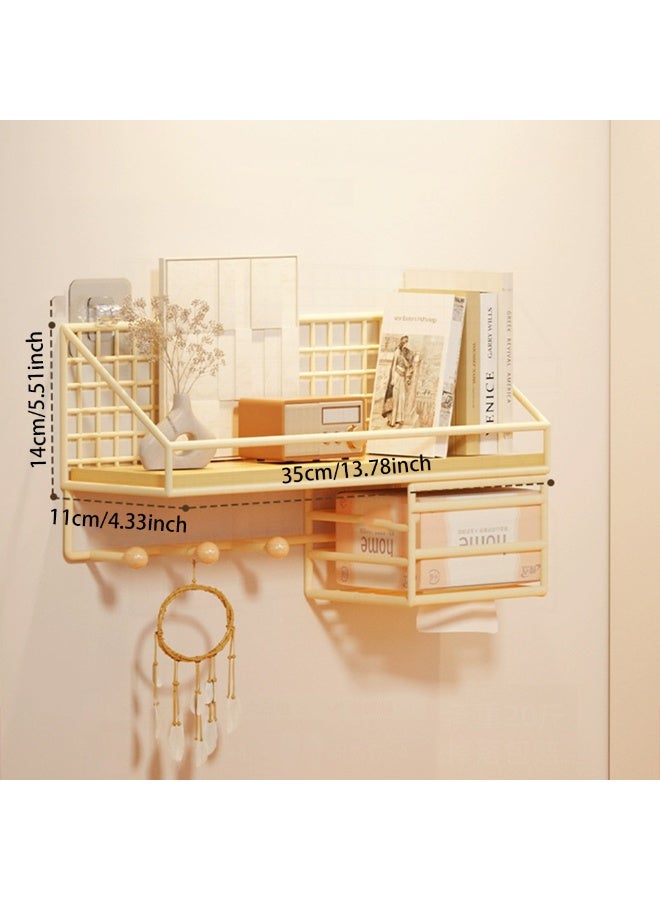 Simple Metal No Punching Required Storage Rack, Wall Mounted Floating Rack With Tissue Holder Metal Frame, Suitable For Living Rooms, Study Rooms, And Student Dormitories - Image 2