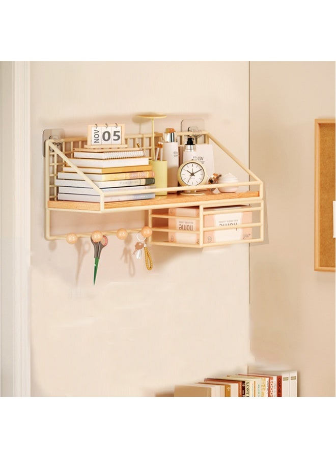 Simple Metal No Punching Required Storage Rack, Wall Mounted Floating Rack With Tissue Holder Metal Frame, Suitable For Living Rooms, Study Rooms, And Student Dormitories - Image 1
