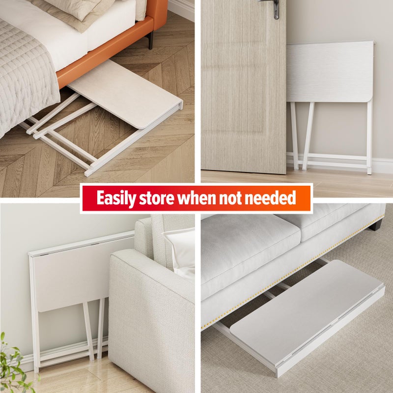WOHOMO Folding Desk, 31.5" Small Desk for Small Spaces, Easy Assemble Foldable Computer Desk for Laptop, Mini Portable Working Table Narrow Wooden Writing Workstation for Home Office, White - Image 4