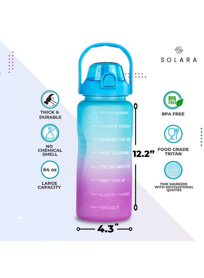SOLARA Sipper Water Bottle for adults 2 Litre, Leakproof, BPA-Free & Durable Tritan, Water Bottle for Gym, Travel & Office, Motivational Time Marker, 2 Ltr Sipper Bottle with straw, Blue Fuschcia - Image 2