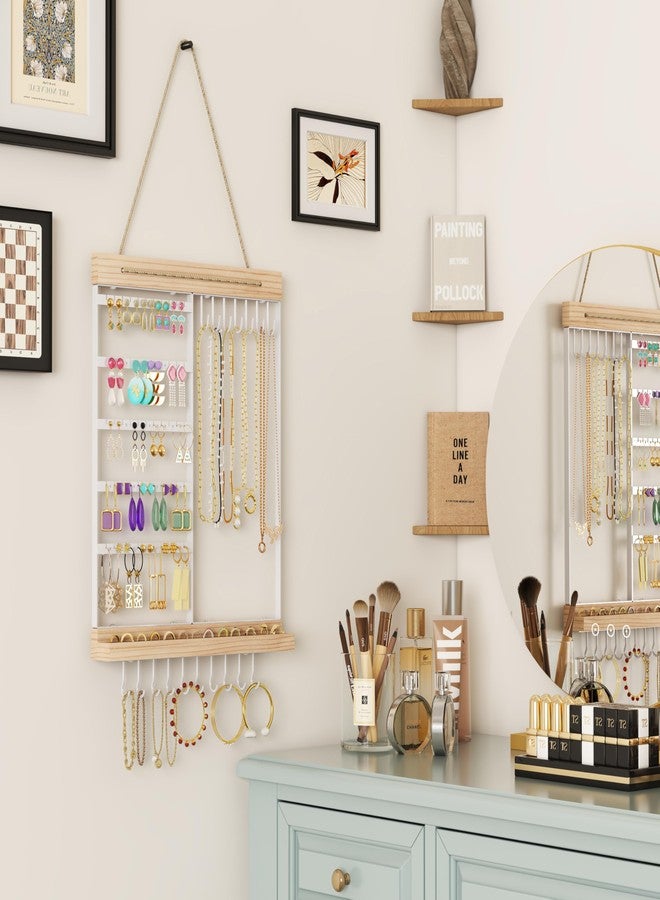 Feyejade Hanging Jewelry Organizer and Storage, 5-Tier White Earring Necklace Holder Jewelry Display Organizer Stand Rack, Wall Mounted for Earrings Necklaces Bracelets and Rings - Image 2