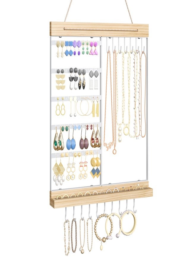 Feyejade Hanging Jewelry Organizer and Storage, 5-Tier White Earring Necklace Holder Jewelry Display Organizer Stand Rack, Wall Mounted for Earrings Necklaces Bracelets and Rings - Image 1